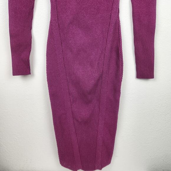 Retrofete Purple Dress Metallic Midi Bodycon Long Sleeve Size XXS Square Neck - Picture 7 of 8